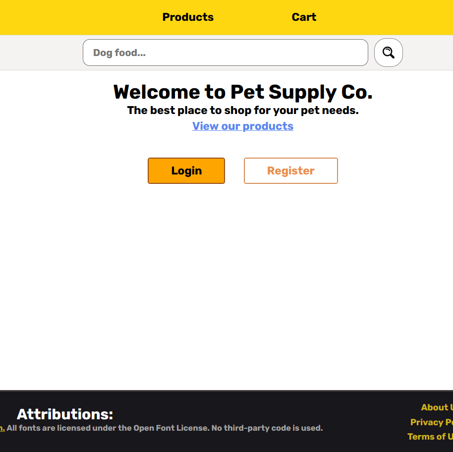 An image of an index page for a pet supplies shopping site.